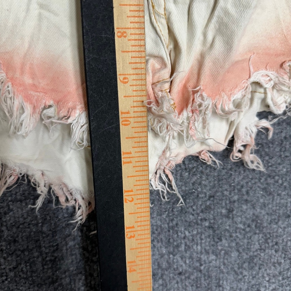Bershka Denim Shorts Womens Size 29 Blue Pink Dip Dye Frayed Raw Hem Cotton - Picture 3 of 7